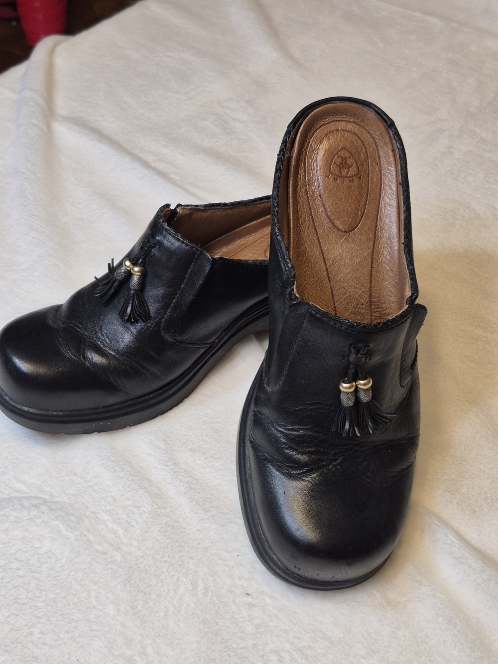 Ariat Black Leather Tassel Mule Clogs